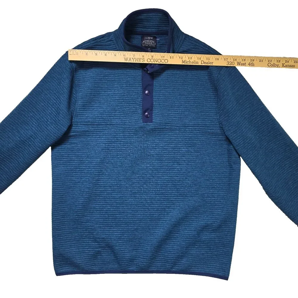 J.Crew Authentic Fleece Mens Medium Heritage Snap Neck Blue Sweater